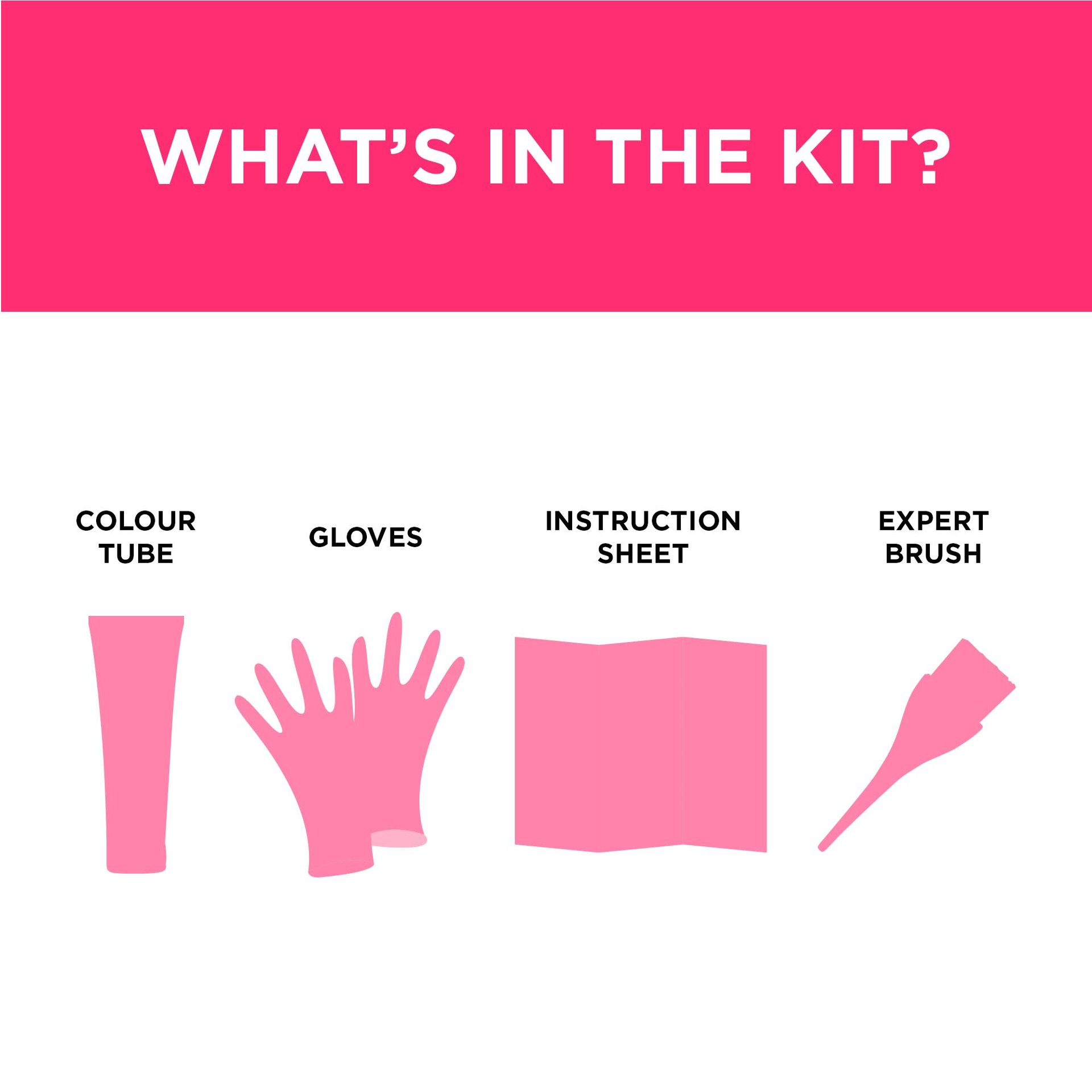 In a colorista semi permanente box, there are 1 colour tube, gloves, 1 instructionnshee and 1 expert brush